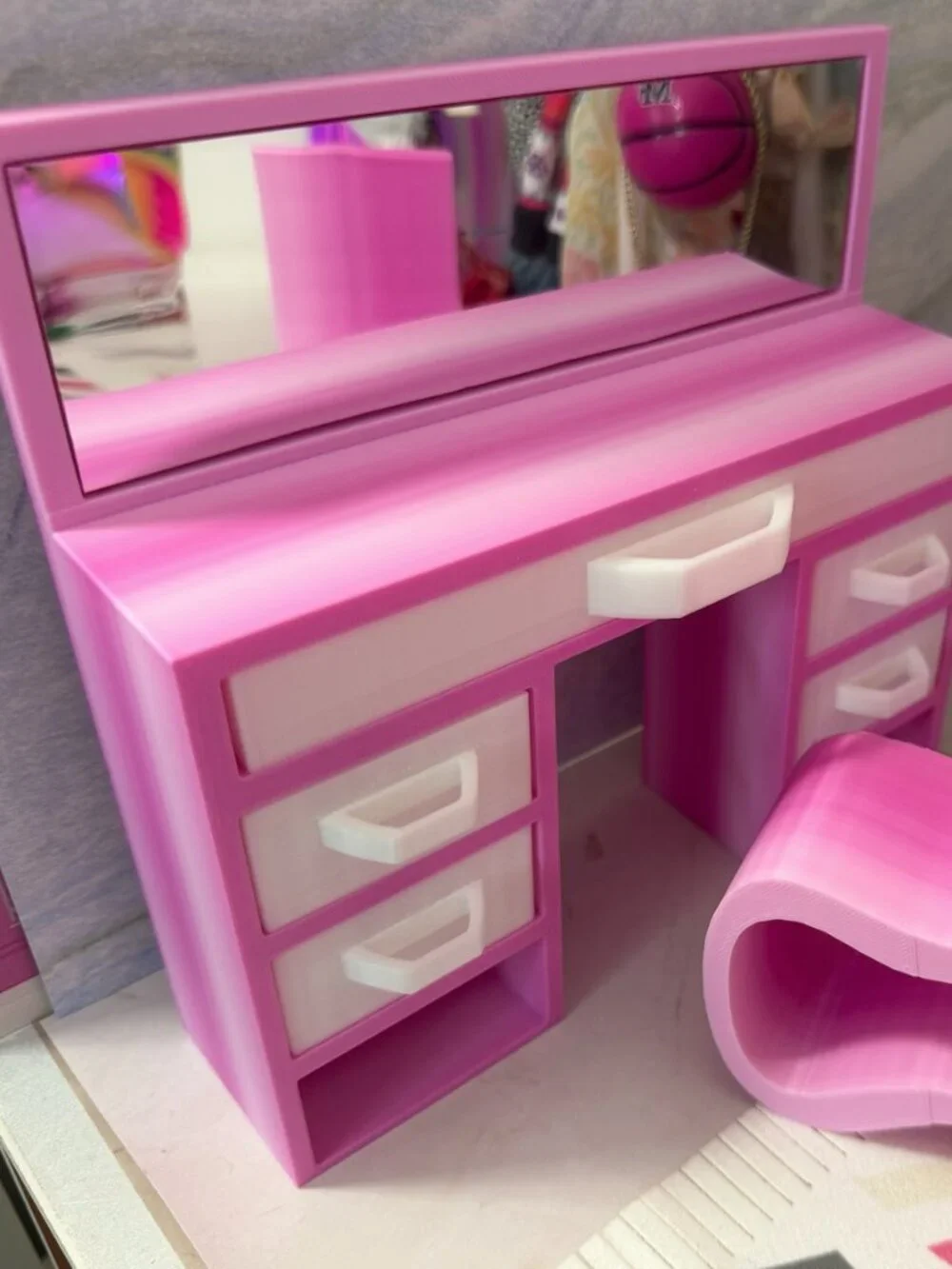 Barbie Vanity Makeup Table with Mirror and Chair | 11.5 Inch Doll Furniture